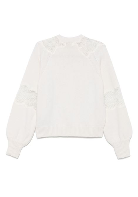 Maglione con inserti in pizzo in bianco Elie saab - donna ELIE SAAB | TO102NF24KWL01W0001